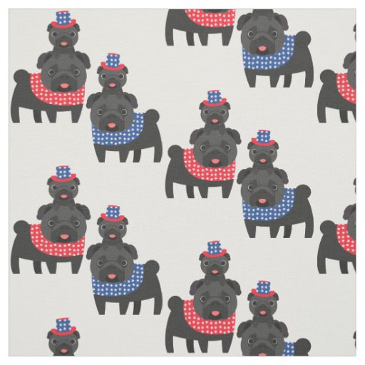 Patriotic Pugs - Black  Fabric