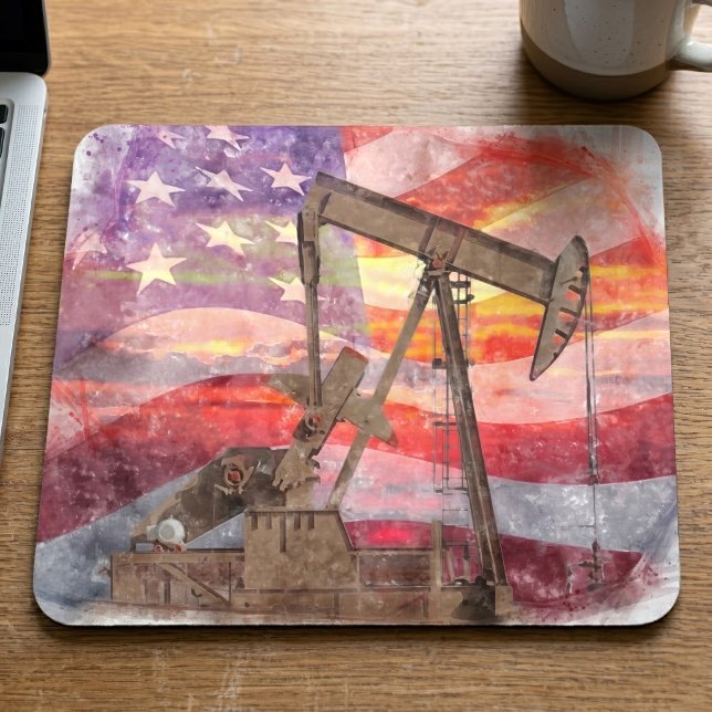 Patriotic Pumpjack at Sunset Pastel Drawing Art Mouse Pad (Patriotic Pumpjack at Sunset Pastel Drawing Art. Mouse Pad)