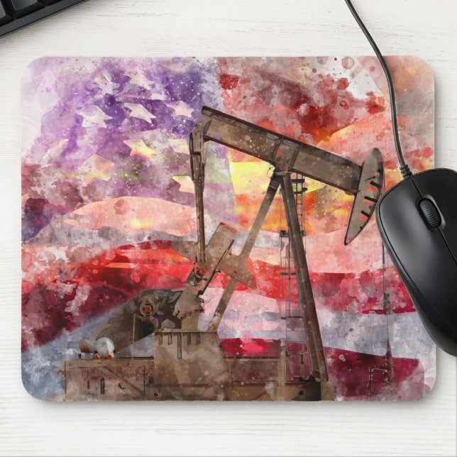 Patriotic Pumpjack Watercolor Sunset Art Mouse Pad (Patriotic Pumpjack Watercolor Sunset Art. Mouse Pad)