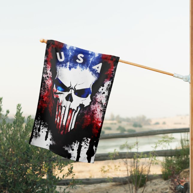 Patriotic Punisher (USA) House Flag (Insitu (Back))