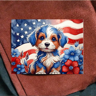 Patriotic Pup Amidst Blooms Postcard