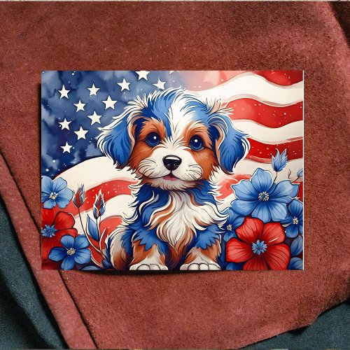 Patriotic Pup Amidst Blooms Postcard