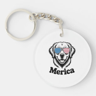 "Patriotic Pup in Shades – 4th of July Dog Pride!" Keychain