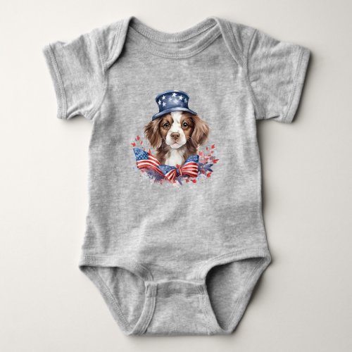 Patriotic Puppy 4th of July USA Independence Day Baby Bodysuit