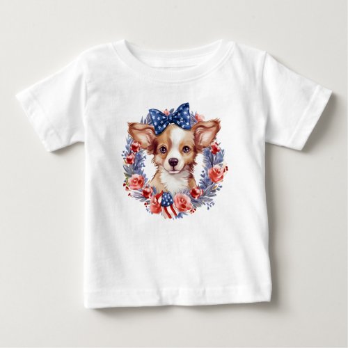 Patriotic Puppy 4th of July USA Independence Day Baby T_Shirt