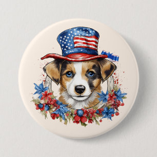 Patriotic Puppy 4th of July USA Independence Day Button