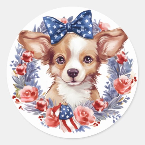Patriotic Puppy 4th of July USA Independence Day Classic Round Sticker