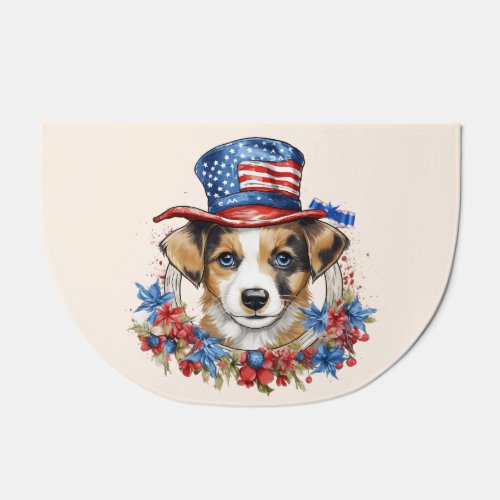 Patriotic Puppy 4th of July USA Independence Day Doormat