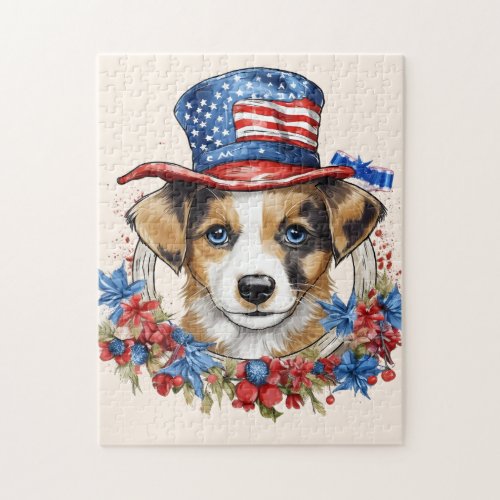 Patriotic Puppy 4th of July USA Independence Day Jigsaw Puzzle