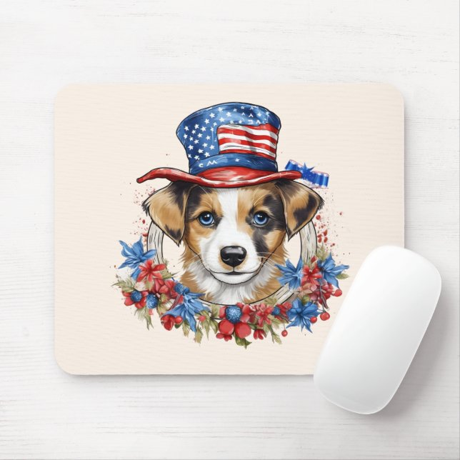 Patriotic Puppy 4th of July USA Independence Day Mouse Pad (With Mouse)