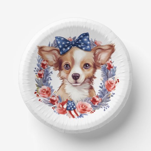 Patriotic Puppy 4th of July USA Independence Day Paper Bowls