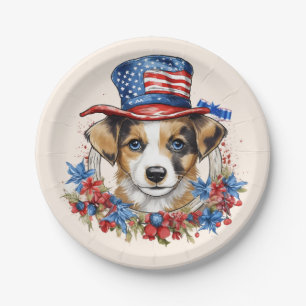 Patriotic Puppy 4th of July USA Independence Day Paper Plates