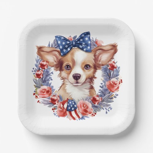 Patriotic Puppy 4th of July USA Independence Day Paper Plates
