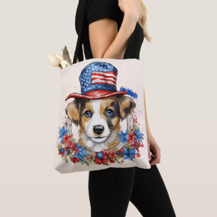 Patriotic Puppy 4th of July USA Independence Day Tote Bag
