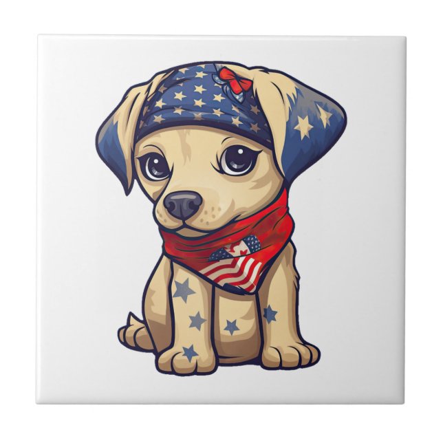 Patriotic Puppy - Style 12 Ceramic Tile (Front)