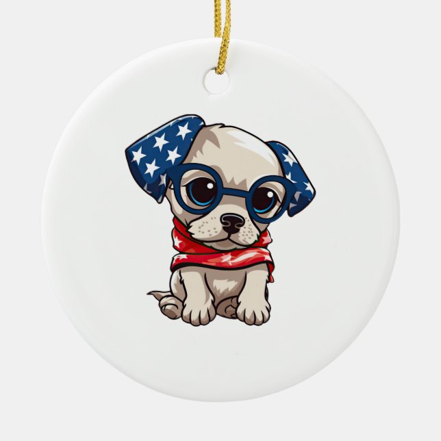 Patriotic Puppy - Style 13 Ceramic Ornament (Front)