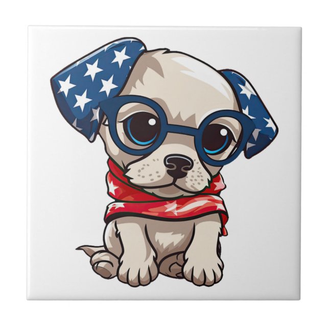 Patriotic Puppy - Style 13 Ceramic Tile (Front)