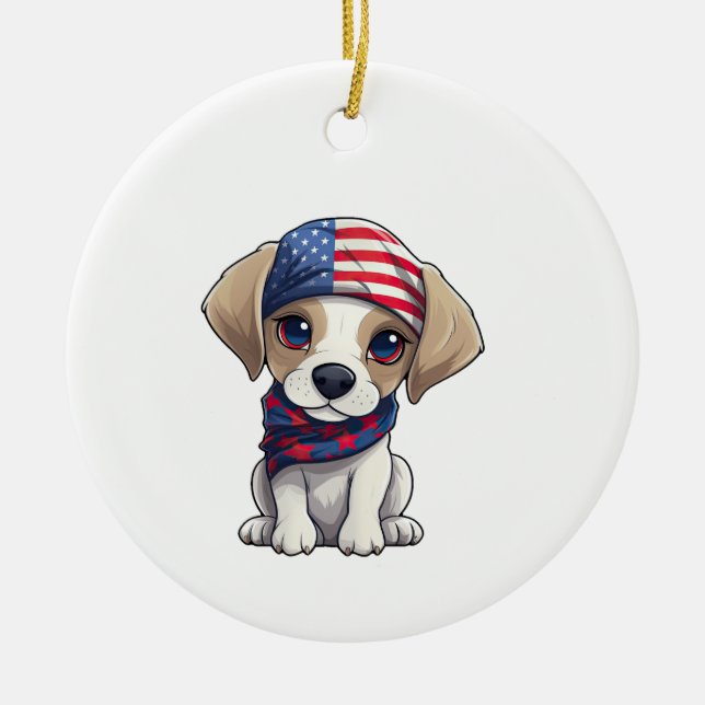 Patriotic Puppy - Style 14  Ceramic Ornament (Front)
