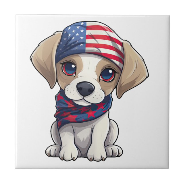 Patriotic Puppy - Style 14  Ceramic Tile (Front)