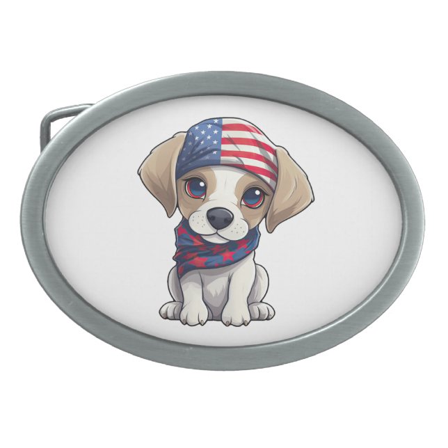 Patriotic Puppy - Style 4  Belt Buckle (Front)