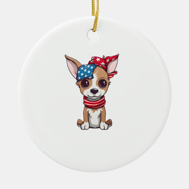 Patriotic Puppy - Style 4 Ceramic Ornament (Front)