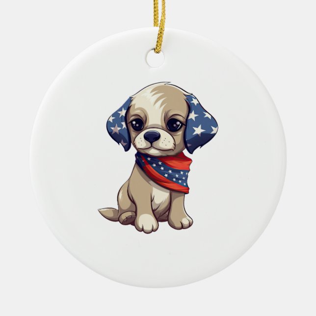 Patriotic Puppy - Style 9 Ceramic Ornament (Front)