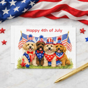 Patriotic Pups: Doodle Dogs 4th of July  Holiday Postcard