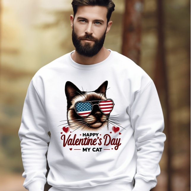 Patriotic Purrfection: Valentine’s Day Cat  Sweatshirt (Creator Uploaded)
