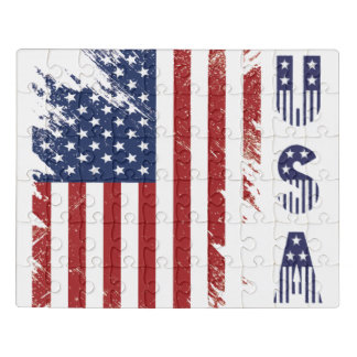 Patriotic Puzzle Featuring USA and Distressed Flag