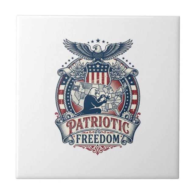 Patriotic Puzzle Lover Vector Graphic Tee Ceramic Tile (Front)