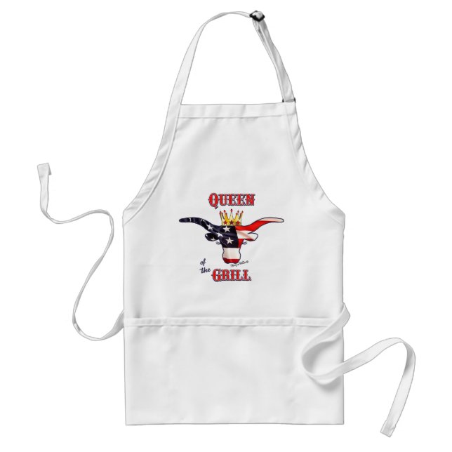 Patriotic -Queen Of The Grill - Steer Adult Apron (Front)