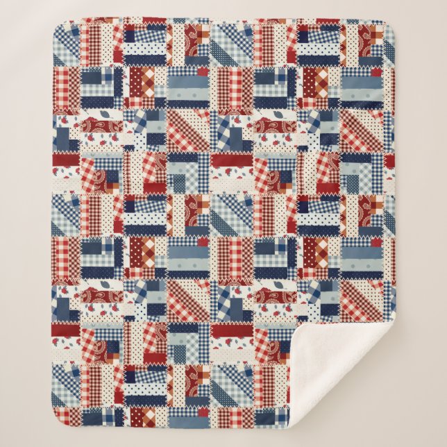 Patriotic Quilt Look Sherpa Fleece Blanket (Front)