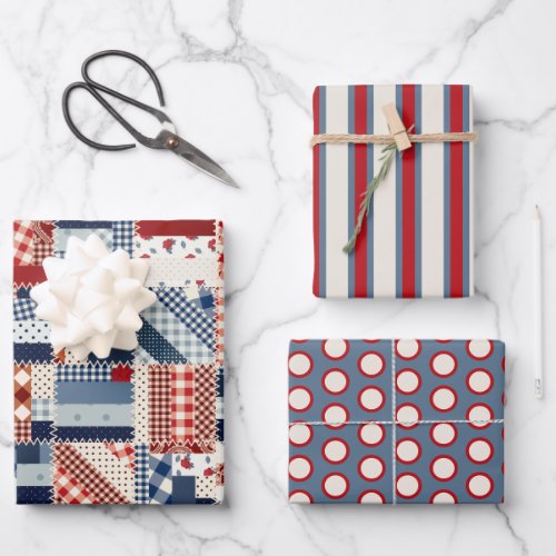 Patriotic Quilt Wrapping Paper Set