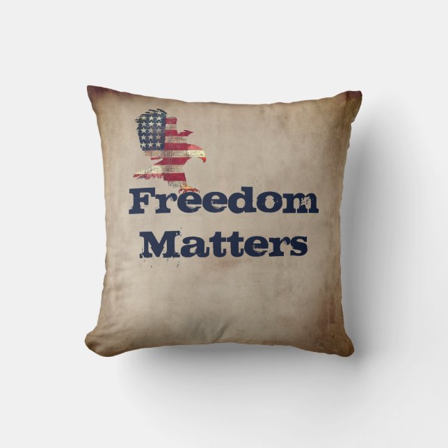 Patriotic Quote with Flag Eagle Throw Pillow (Front)