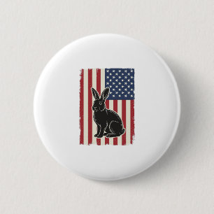 Patriotic Rabbit American Flag Vintage Engraving S Button