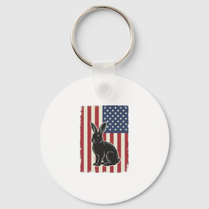 Patriotic Rabbit American Flag Vintage Engraving S Keychain