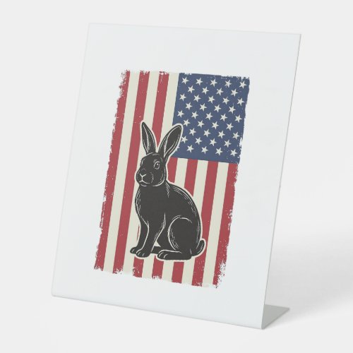 Patriotic Rabbit American Flag Vintage Engraving S Pedestal Sign