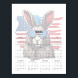 Patriotic Rabbit Red White and Blue 2025 Calendar Poster<br><div class="desc">2025 Patriotic Bunny rabbit Calendar – Stars, Stripes, and Cool Vibes. Show off your love for bunnies and country with this unique 2025 one-page calendar! Featuring a subdued illustration of a cool rabbit decked out in red, white, and blue with sunglasses, this design is perfect for adding a patriotic touch...</div>