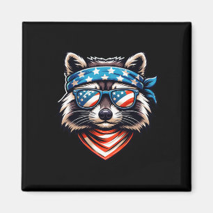 Patriotic Raccoon 4th Of July American Flag Trash Magnet