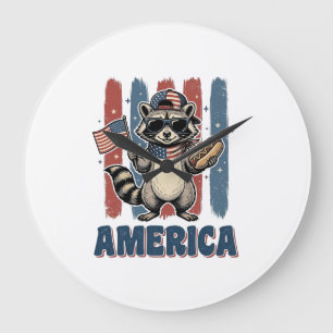Patriotic Raccoon America Vintage Shirt Design_1 Large Clock
