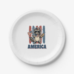 Patriotic Raccoon America Vintage Shirt Design_1 Paper Plates