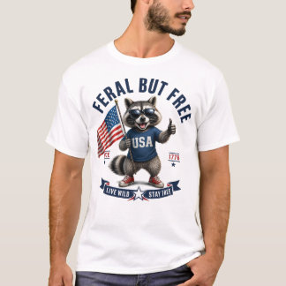 Patriotic Raccoon Freedom T-Shirt with USA Flag