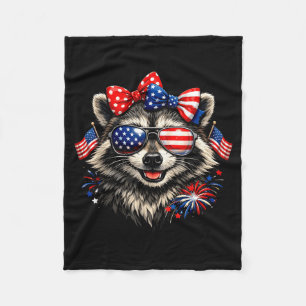 Patriotic raccoon funny american flag bow 4th ofPa Fleece Blanket