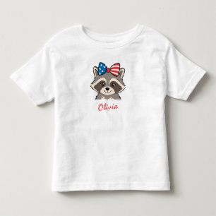Patriotic Raccoon Red White Blue Bow Name Toddler T-shirt