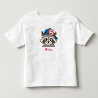 Patriotic Raccoon Red White Blue Cap Name Toddler T-shirt