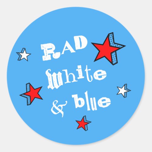 Patriotic Rad White and Blue Star Nostalgic Classic Round Sticker