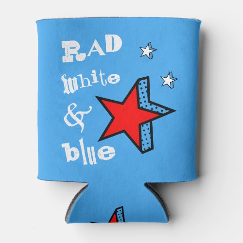 Patriotic Rad White and Blue Star Nostaligic Can Cooler