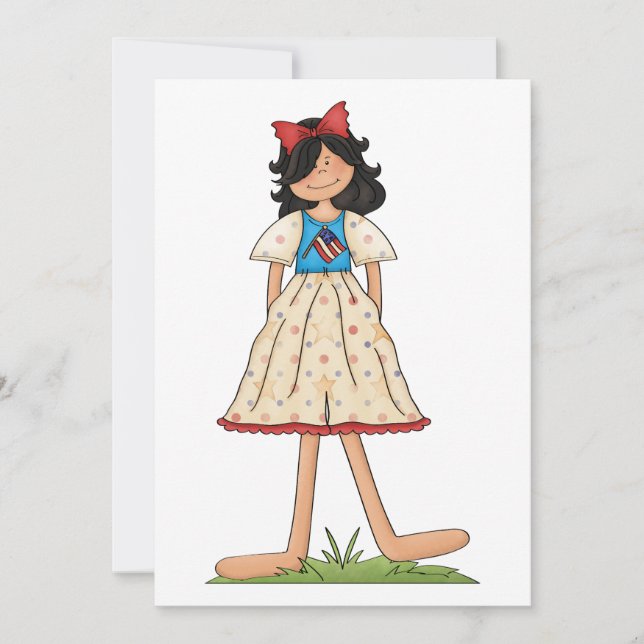 Patriotic Rag Doll Girl Americana Folk  Invitation (Front)