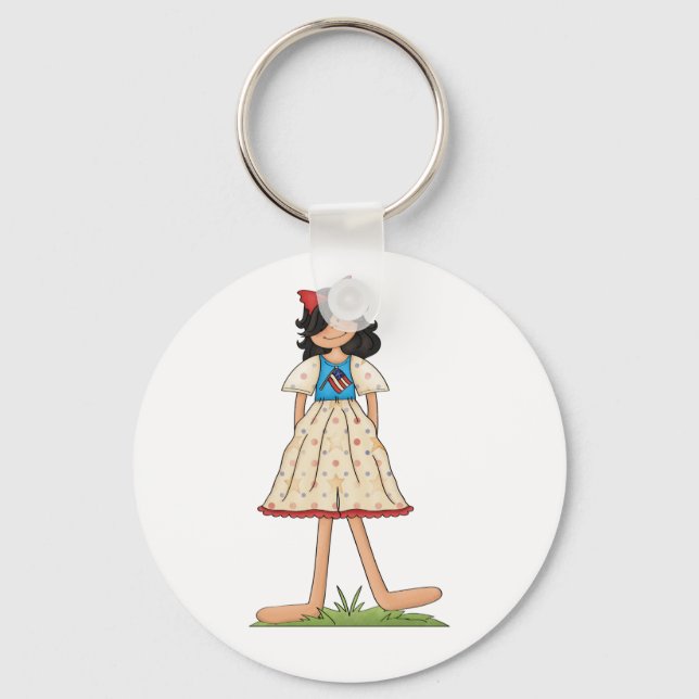 Patriotic Rag Doll Girl Americana Folk  Keychain (Front)