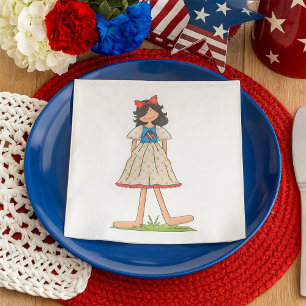 Patriotic Rag Doll Girl Americana Folk Napkins